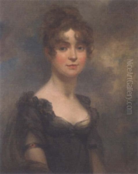 Portrait Of Harriet Leonard Bull In A Black Lace Dress Oil Painting by Arthur William Devis