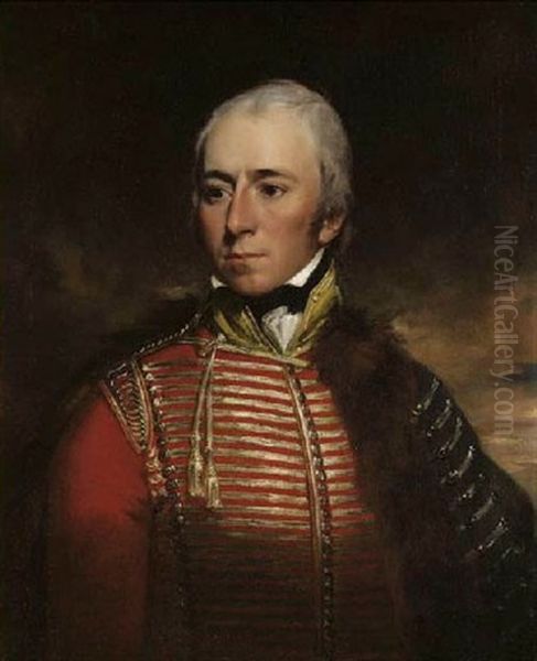 Portrait Of Captain Thomas David Lamb, M.p., Of Mountsfield Lodge, Rye, In The Uniform Of The Cinque Ports Fencible Cavalry Oil Painting by Arthur William Devis