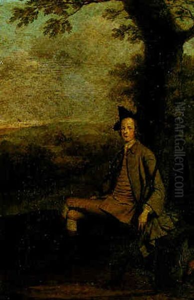 Portrait Of Thomas Taylor Of East Ogwell, Devonshire, Seated Beneath A Tree, In A Park Landscape Oil Painting by Arthur William Devis