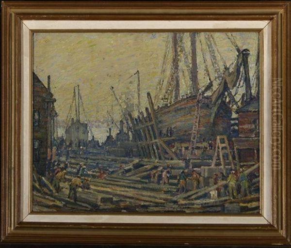 Ship Builders Oil Painting by Frederik Usher Devoll