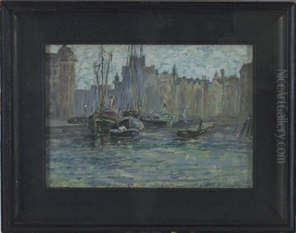 Amsterdam Harbor Oil Painting by Frederik Usher Devoll