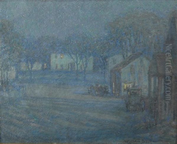 New England Village Moonlight Oil Painting by Frederik Usher Devoll