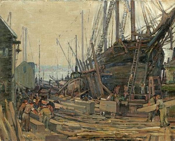 Ship In Dry Dock Oil Painting by Frederik Usher Devoll