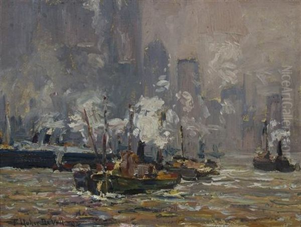 New York Harbor Oil Painting by Frederik Usher Devoll