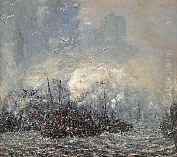 Coming Up The Harbor, New York Oil Painting by Frederik Usher Devoll