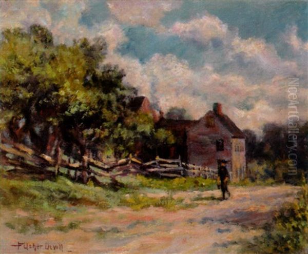 Rhode Island Landscape With Farmhouse And Split Rail Fence Oil Painting by Frederik Usher Devoll