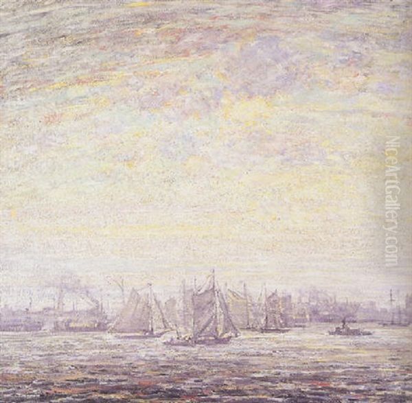 New York Harbor Oil Painting by Frederik Usher Devoll