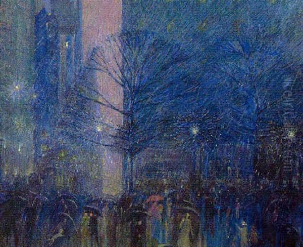 Evening Showers, Fifth Avenue At Plaza Oil Painting by Frederik Usher Devoll