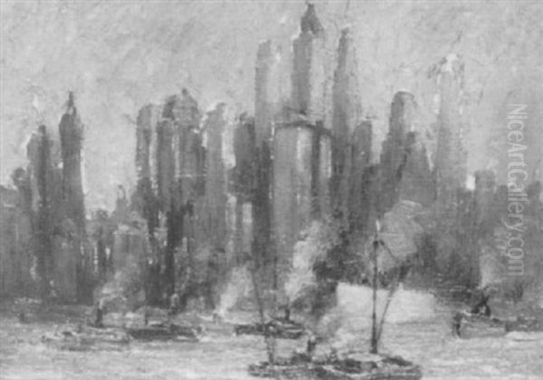 New York Harbour Oil Painting by Frederik Usher Devoll