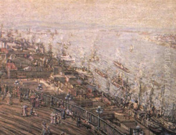 Quebec Harbor From Upper Town Oil Painting by Frederik Usher Devoll