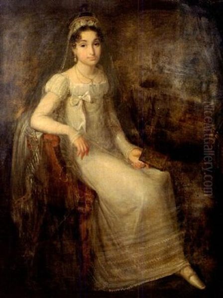 Portrait De Jeune Femme En Robe Blanche Oil Painting by Louis Benjamin Marie Devouges