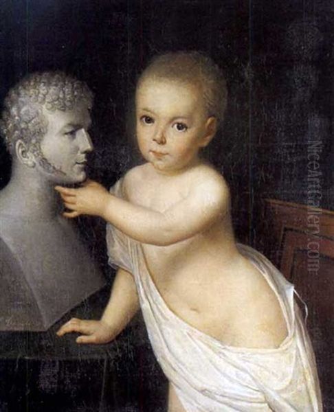 Enrico V Bambino Davanti Al Busto Di Suo Padre, Il Duca Di Berry Oil Painting by Louis Benjamin Marie Devouges