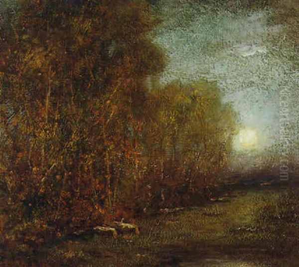 Moon Rising Over A Forest Clearing Oil Painting by Charles Melville Dewey