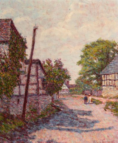 Rural Village Scene Oil Painting by Wynford Dewhurst