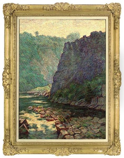 A Quiet Stretch Of River, (the Dordogne ?), France Oil Painting by Wynford Dewhurst