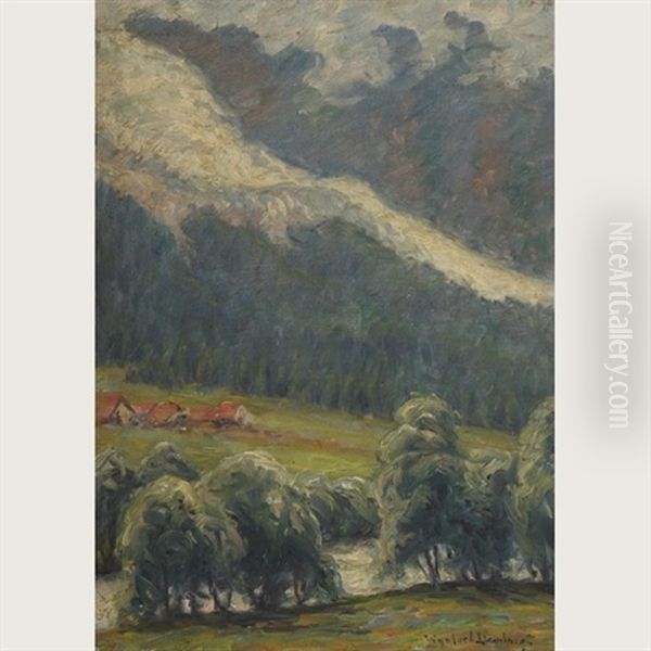 Village In A Verdant Valley Oil Painting by Wynford Dewhurst