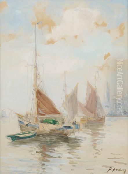 Pecheurs Carguant Leurs Voiles Oil Painting by Henri Arden