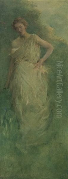 Rose Garden Oil Painting by Thomas Wilmer Dewing