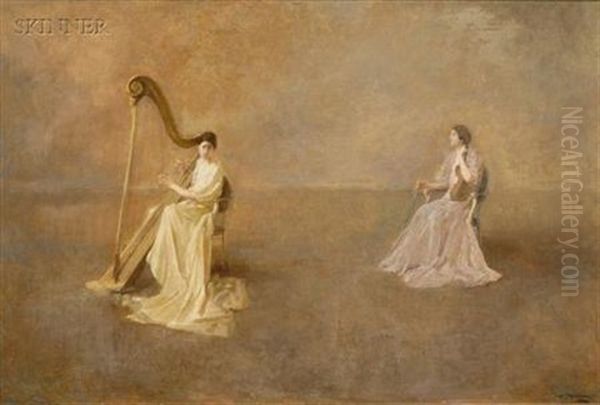 The Duet (or The Interlude) Oil Painting by Thomas Wilmer Dewing