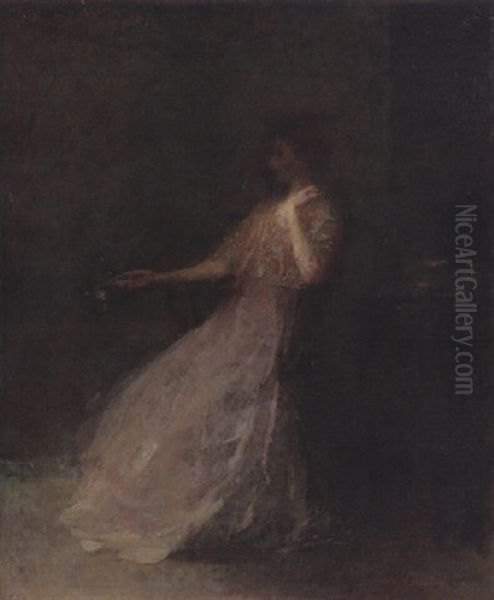 Lady With A Rose Oil Painting by Thomas Wilmer Dewing