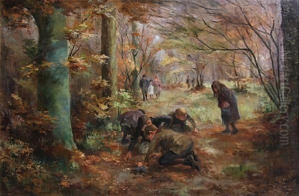 Gathering Chestnuts Oil Painting by Leo Arden