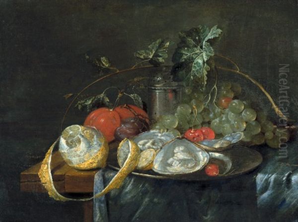 Stilleben Mit Austern, Trauben Und Einer Geschalten Zitrone Oil Painting by Guilliam van Deynum