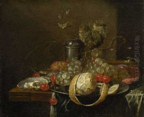 Stillleben Mit Fruchten, Austern Und Silbergefas Oil Painting by Guilliam van Deynum