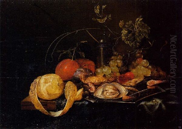 Nature Morte Aux Raisins Et Aux Huitres Oil Painting by Guilliam van Deynum