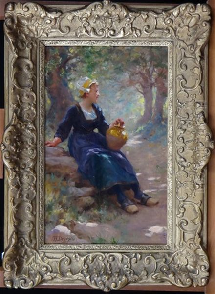 La Bretonne Et Son Pot Oil Painting by Theophile-Louis Deyrolle