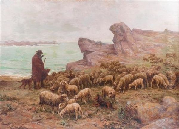 Pastor Con Ovejas Oil Painting by Theophile-Louis Deyrolle