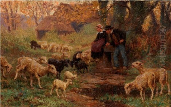 Les Gardiens Et Leur Troupeau Oil Painting by Theophile-Louis Deyrolle