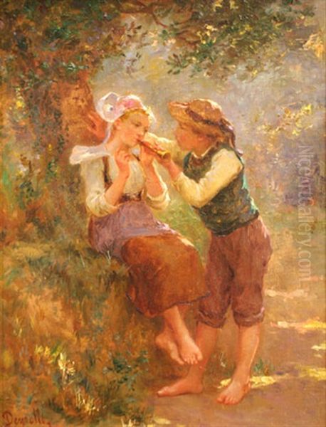 Jeune Couple En Foret Oil Painting by Theophile-Louis Deyrolle