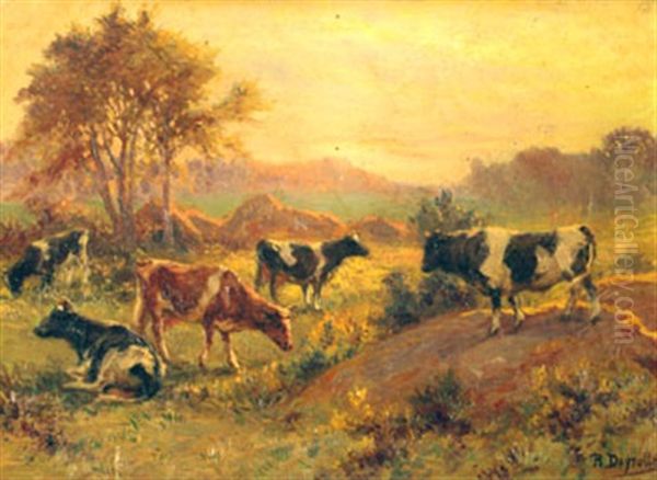 Vaches Dans Un Pre Oil Painting by Theophile-Louis Deyrolle