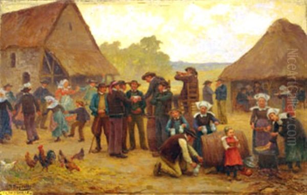 Fete Du Cidre En Bretagne Oil Painting by Theophile-Louis Deyrolle