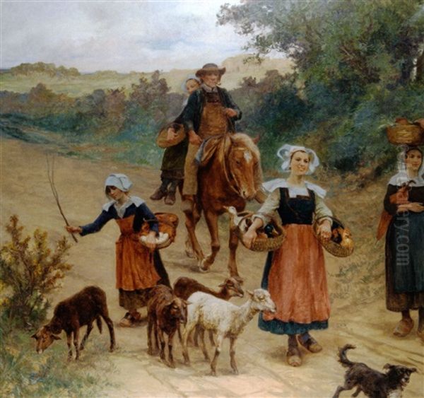 Le Retour Du Marche En Bretagne Oil Painting by Theophile-Louis Deyrolle