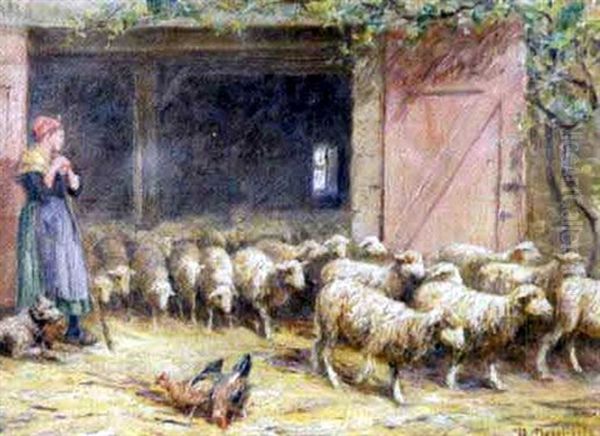 La Gardienne De Moutons Oil Painting by Theophile-Louis Deyrolle