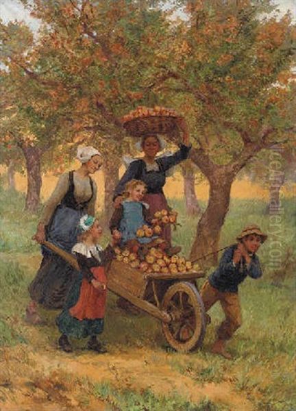 Harvesting Apples Oil Painting by Theophile-Louis Deyrolle