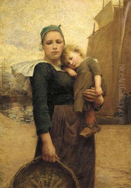 Sending Father Off To Sea Oil Painting by Theophile-Louis Deyrolle