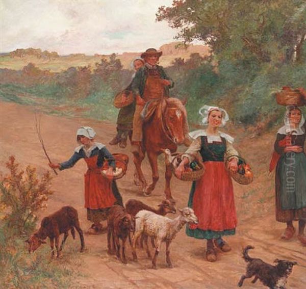 Return From Market Oil Painting by Theophile-Louis Deyrolle