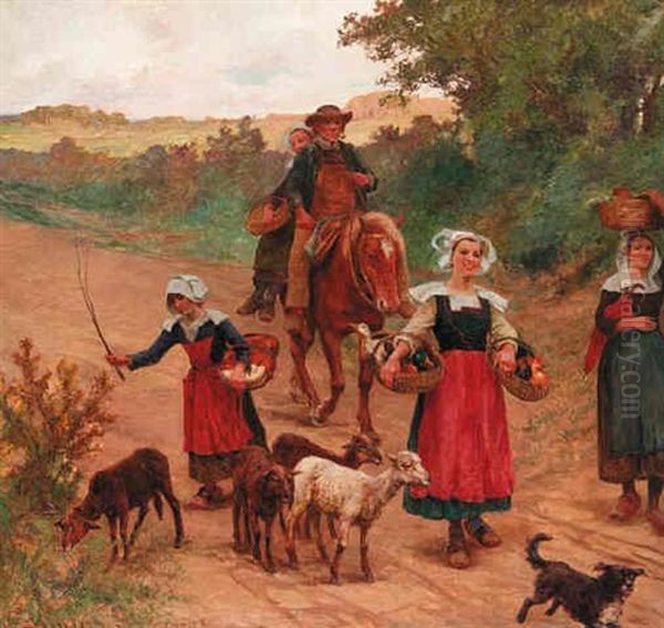 Return From The Market Oil Painting by Theophile-Louis Deyrolle