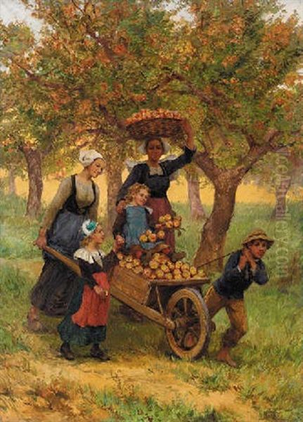 Harvesting Apples Oil Painting by Theophile-Louis Deyrolle