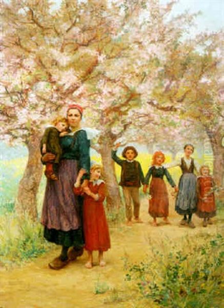 Springtime Oil Painting by Theophile-Louis Deyrolle