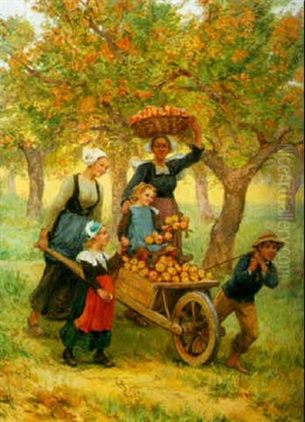 Harvesting Apples Oil Painting by Theophile-Louis Deyrolle