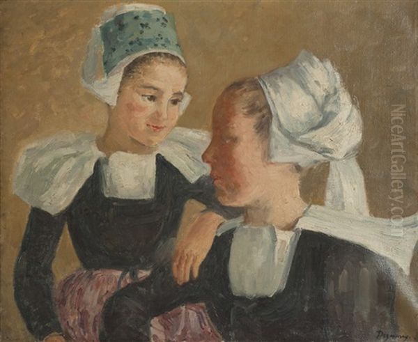 Mere Bretonne Et Sa Fille Oil Painting by Emile Alfred Dezaunay