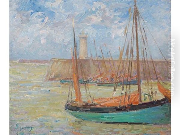 Barques A L'entree De St Gilles Croix De Vie Oil Painting by Emile Alfred Dezaunay