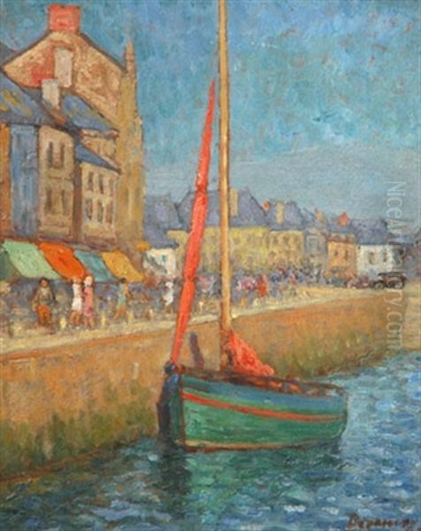 Animation Au Port Du Croisic Oil Painting by Emile Alfred Dezaunay