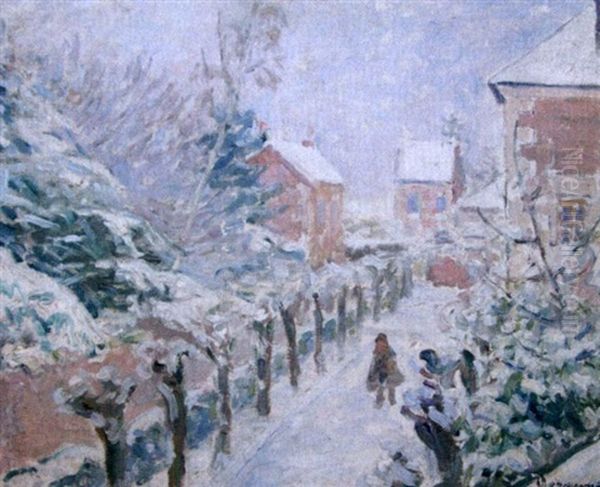 Maison De L'artiste Sous La Neige Oil Painting by Emile Alfred Dezaunay