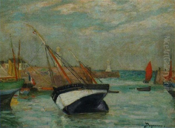 Barques De Peche A L'entree Du Port Oil Painting by Emile Alfred Dezaunay