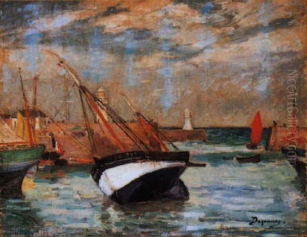 Barques De Peches A L'entree Du Port Oil Painting by Emile Alfred Dezaunay