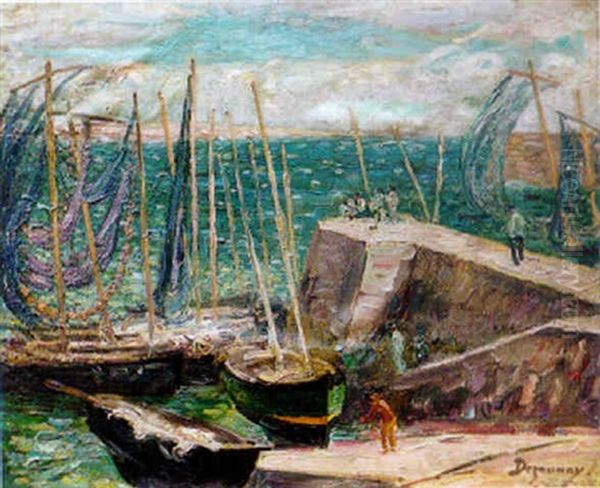 Barques Sardinieres Filets Au Vent Oil Painting by Emile Alfred Dezaunay